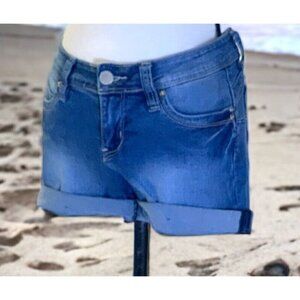 YMI Wanna Better Butt Junior Jean Shorts Size 5 Cuffed Blue